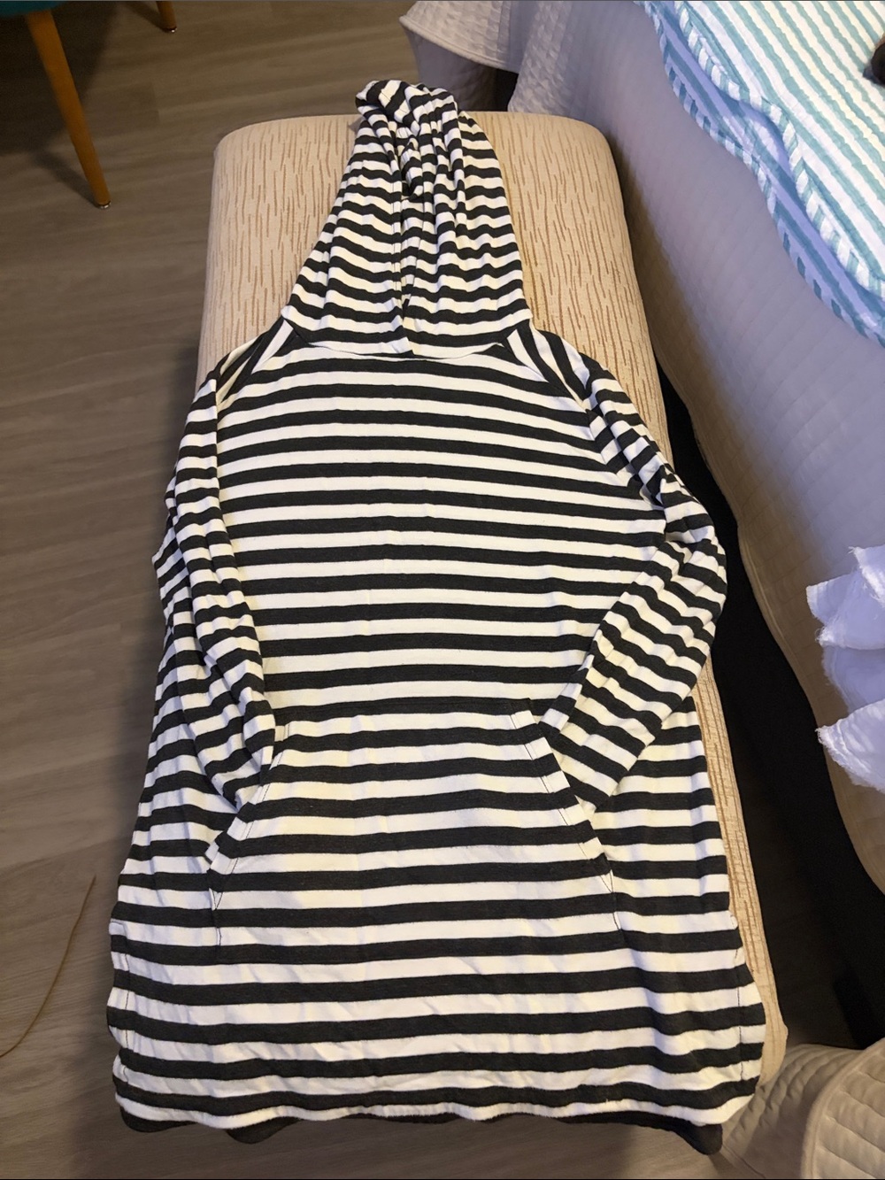 Lou & Grey Black and White Striped Hooded Sweatshirt